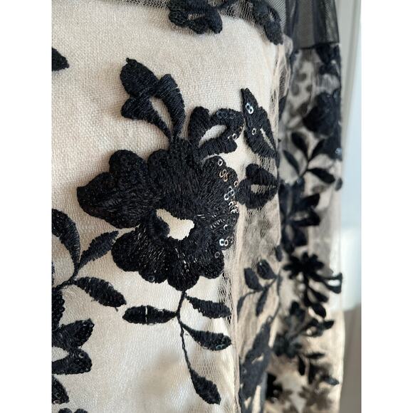 Vintage Kathy Cole Black Sheer Lace Floral Sequin Blouse Top Dark Romance 12 USA - Picture 9 of 13